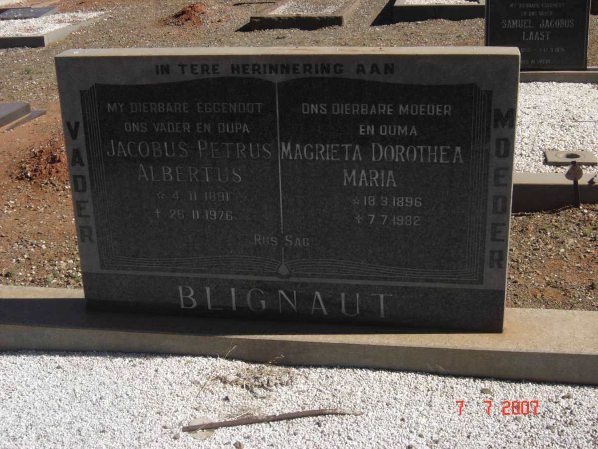 BLIGNAUT Jacobus Petrus Albertus 1891-1976 &amp; Magrieta Dorothea Maria 1896-1982