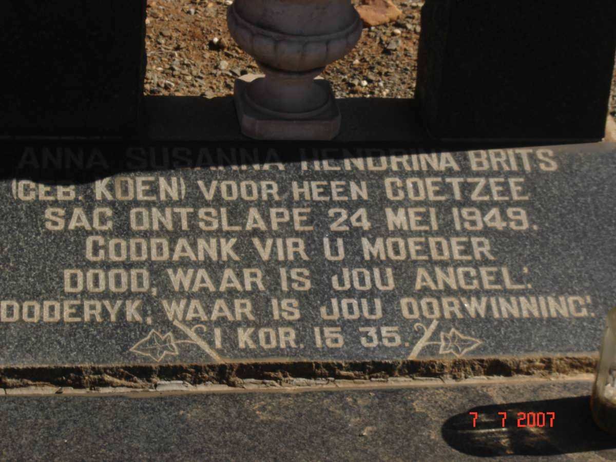 BRITS Susanna Hendrina previously COETZEE nee KOEN -1949