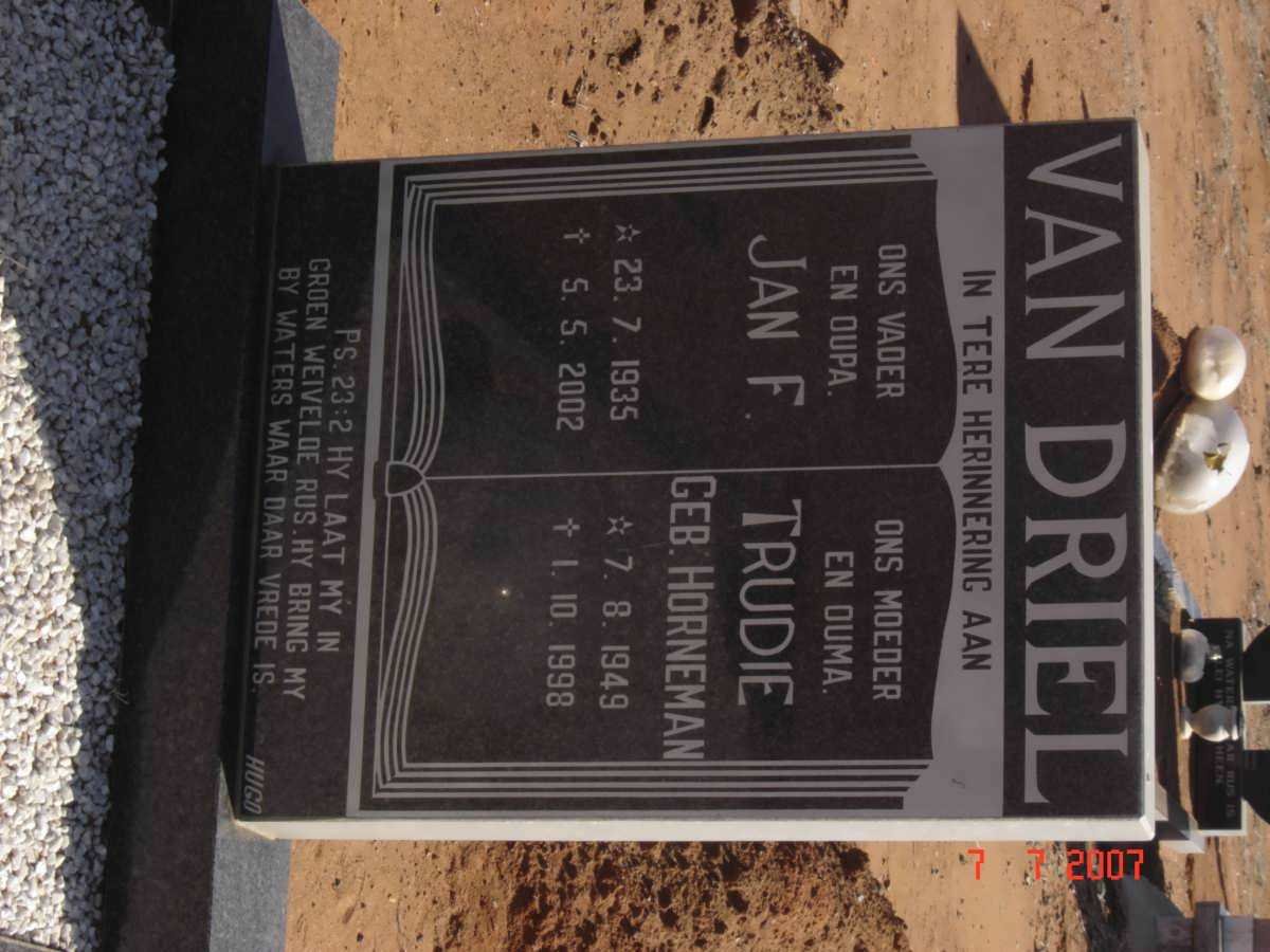 DRIEL Jan F., van 1935-2002 &amp; Trudie HORNEMAN 1949-1998