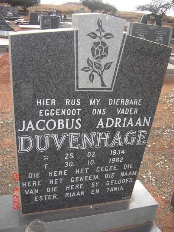 DUVEHAGE Jacobus Adriaan 1934-1982
