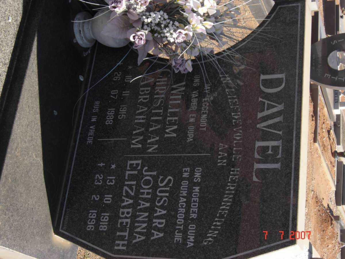 DAVEL Willem Christiaan Abraham 1915-1988 &amp; Susara Johanna Elizabeth 1918-1996