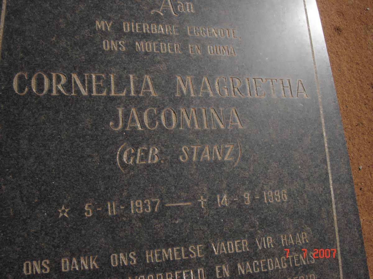 DUVENHAGE Cornelia Magrietha nee STANZ 1937-1996