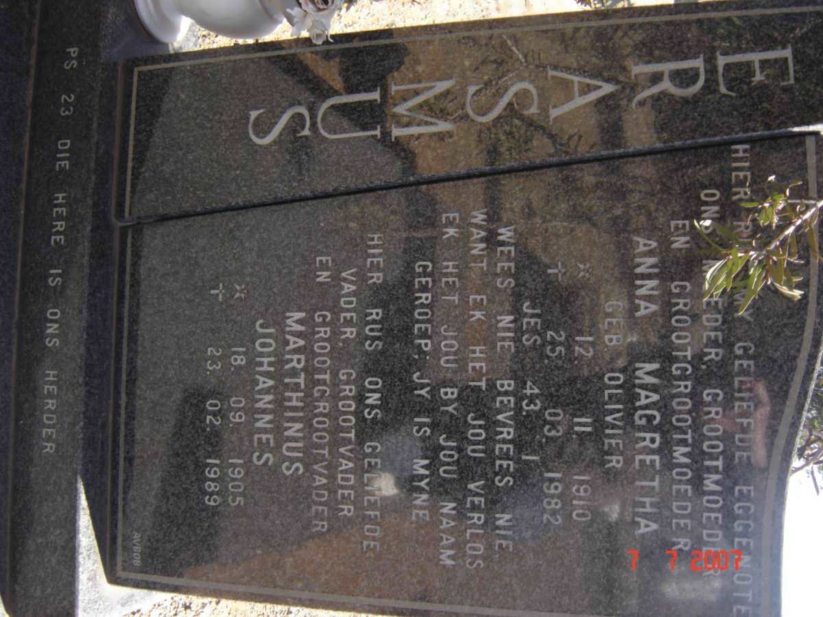 ERASMUS Marthinus Johannes 1905-1989 &amp; Anna Magretha OLIVIER 1910-1982