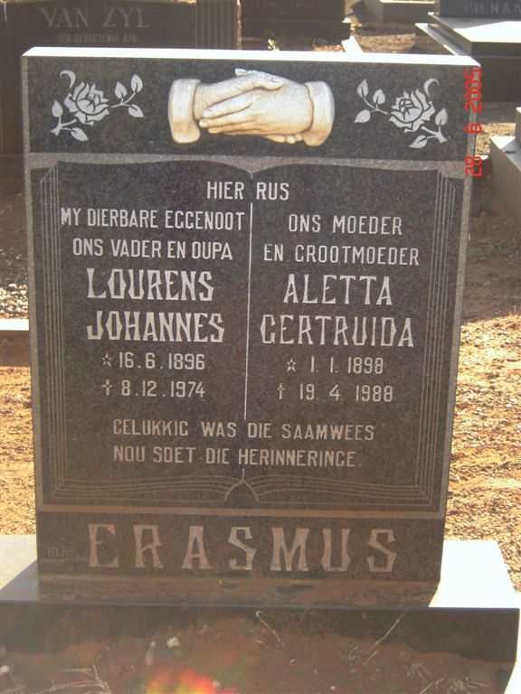 ERASMUS Lourens Johannes 1896-1974 &amp; Aletta Gertruida 1898-1988