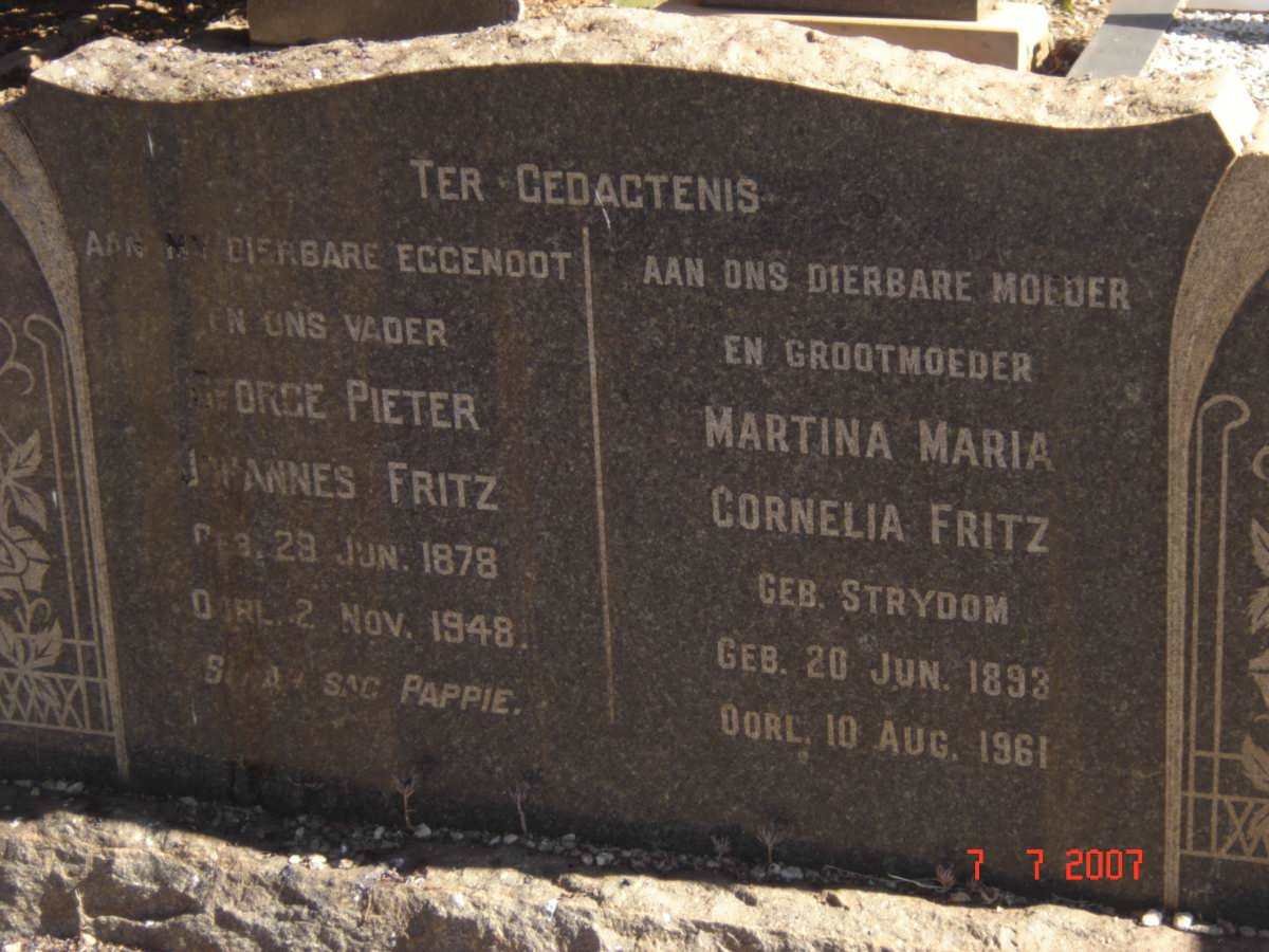 FRITZ George Pieter Johannes 1878-1948 &amp; Martina Maria Cornelia STRYDOM 1893-1961