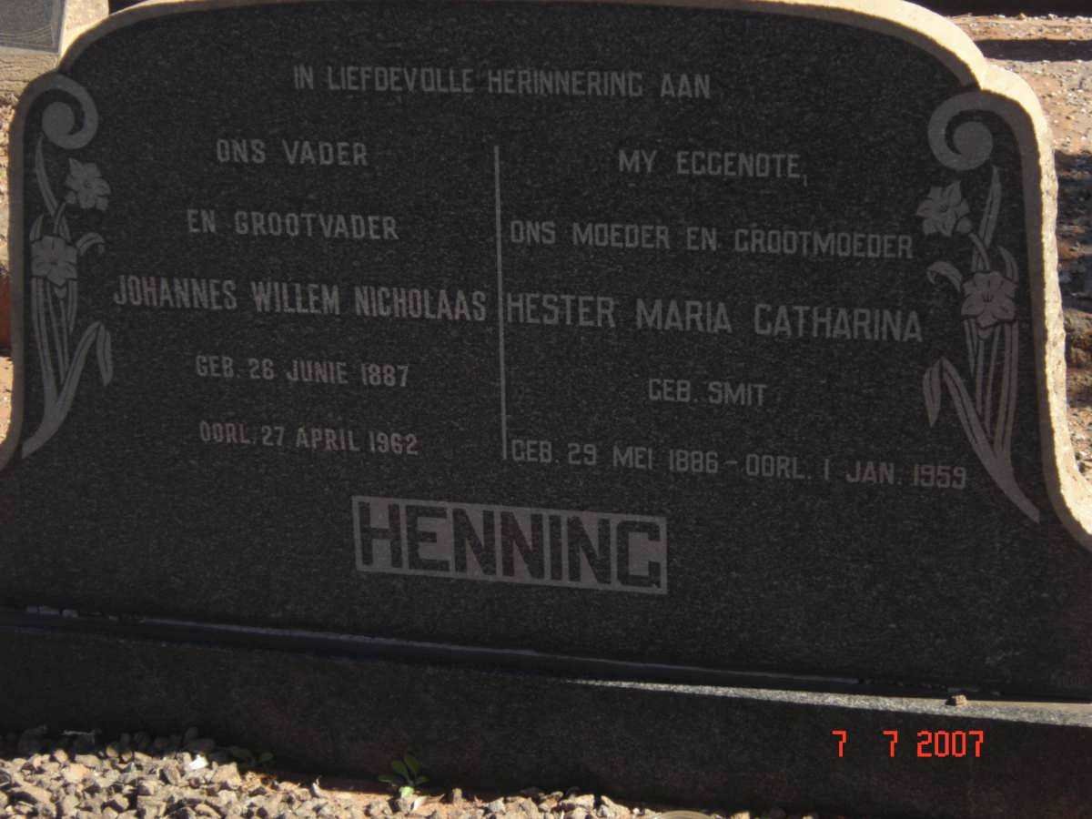 HENNING Johannes Willem Nicholaas 1887-1962 &amp; Hester Maria Catharina SMIT 1886-1959