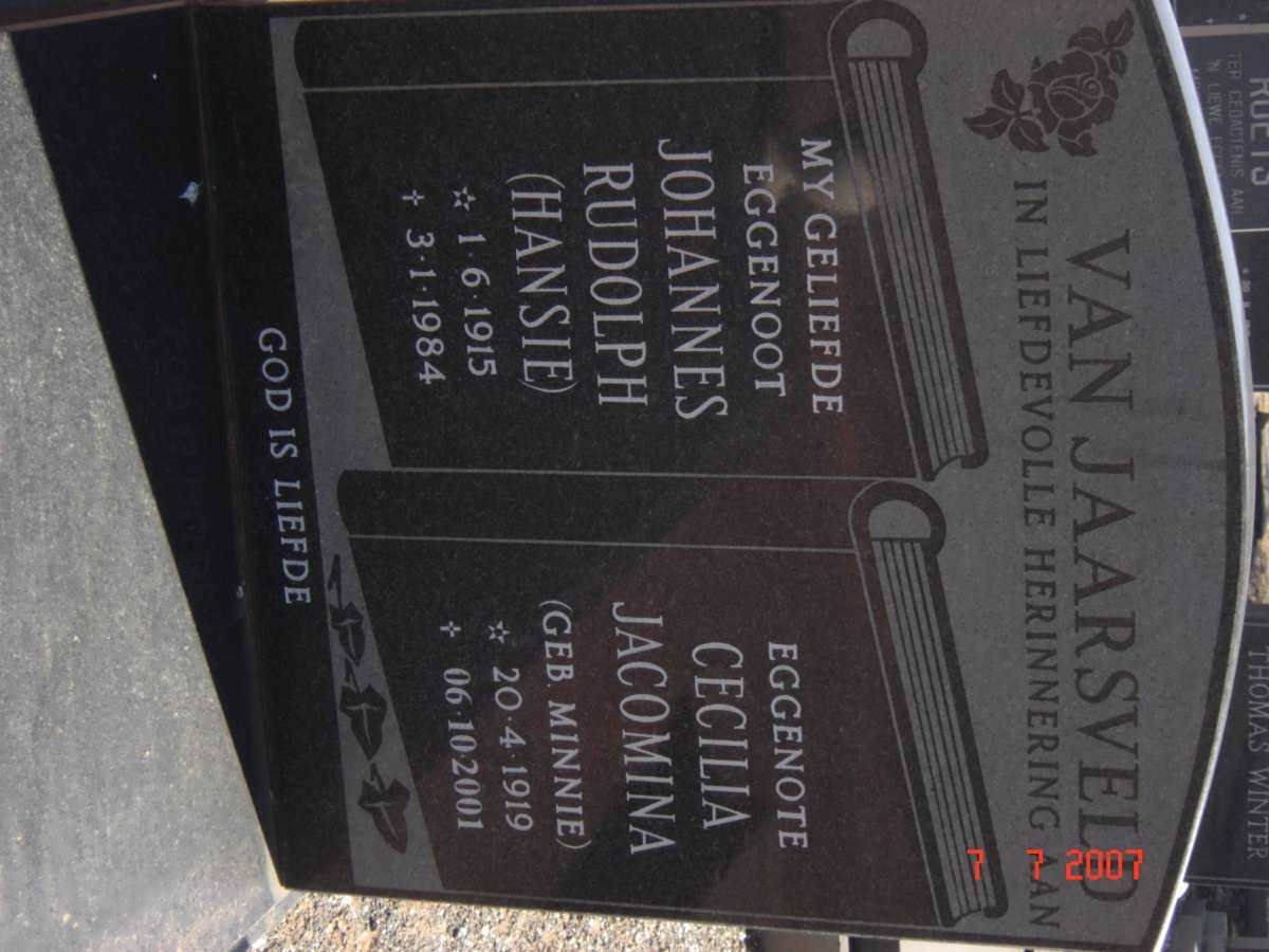 JAARSVELD Johannes Rudolph, van 1915-1984 &amp; Cecilia Jacomina MINNIE 1919-2001