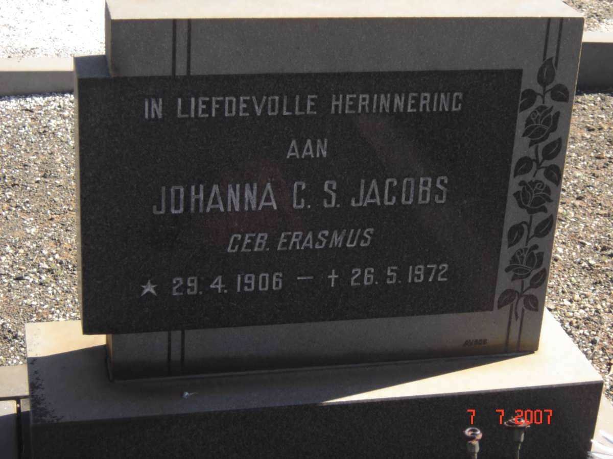 JACOBS Johanna C.S. nee ERASMUS 1906-1972
