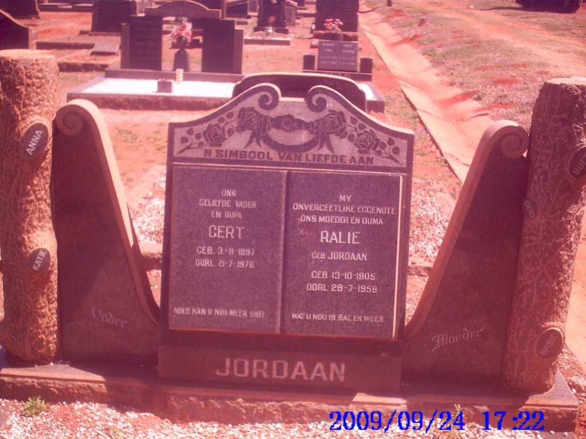JORDAAN Gert 1897-1976 &amp; Ralie JORDAAN 1905-1959