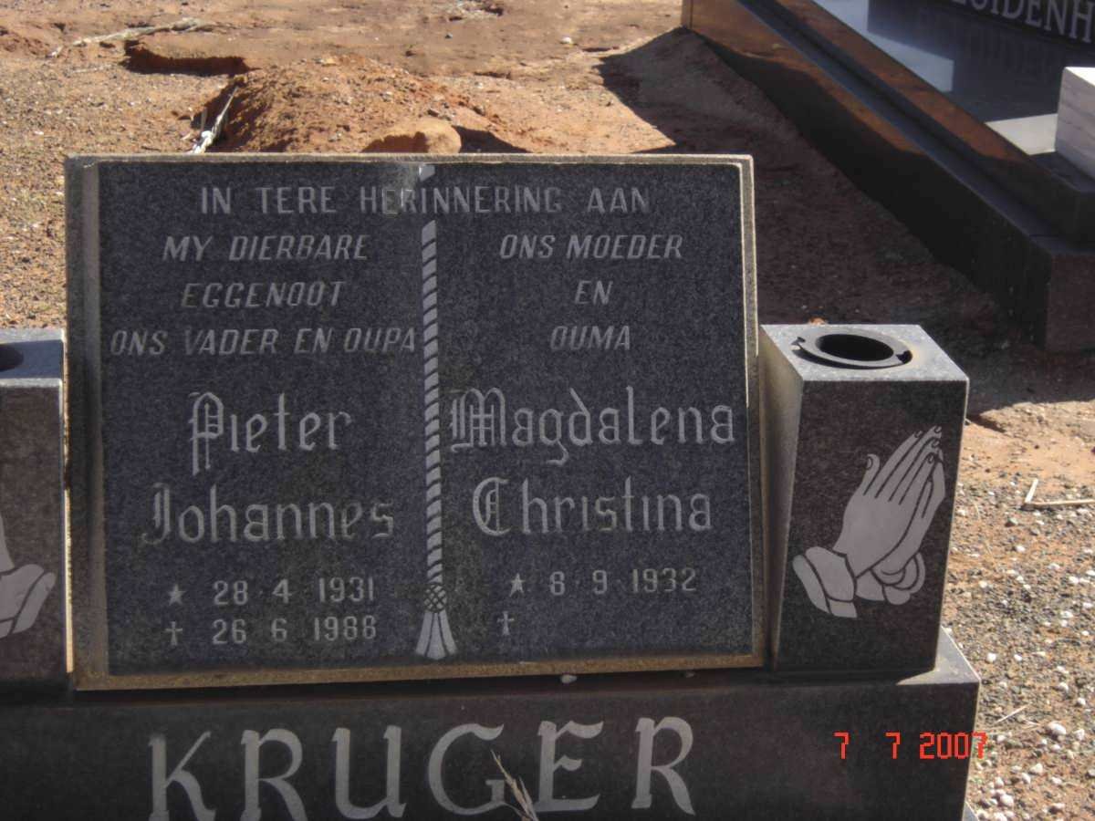 KRUGER Pieter Johannes 1931-1988 &amp; Magdalena Christina 1932-