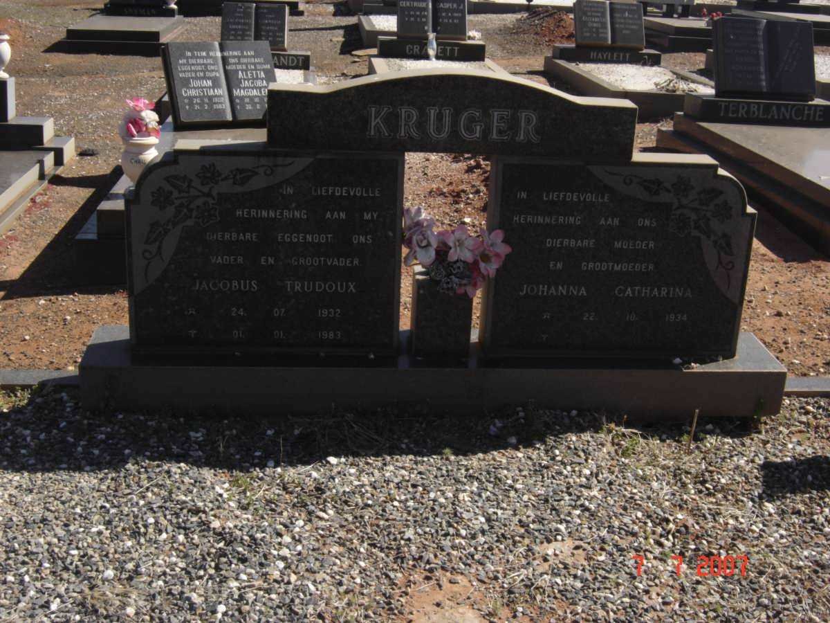 KRUGER Jacobus Trudoux 1932-1983 &amp; Johanna Catharina 1934-