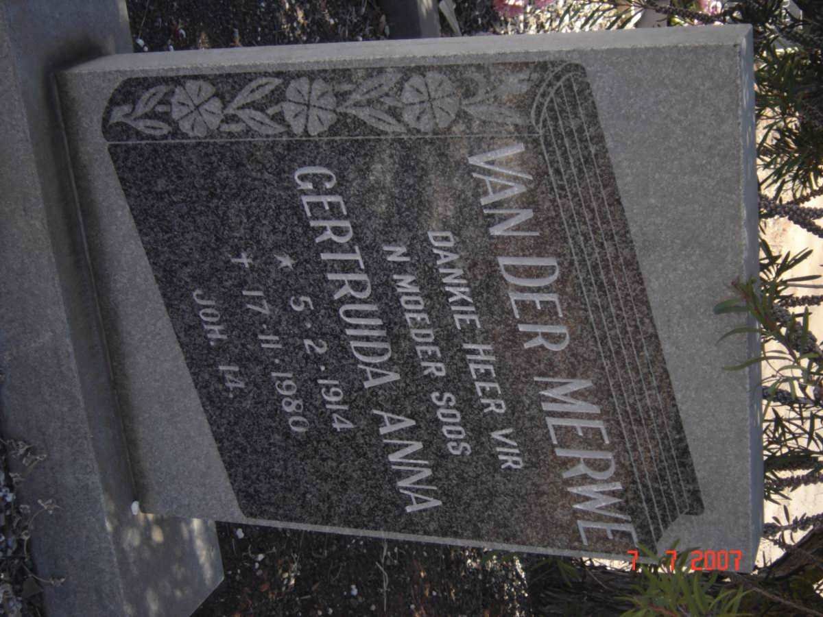 MERWE Gertruida Anna, van der 1914-1980