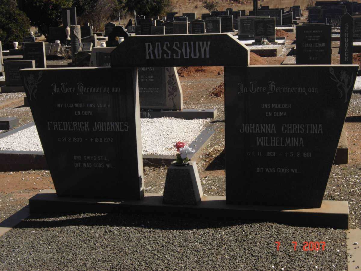ROSSOUW Frederick Johannes 1930-1972 &amp; Johanna Christina Wilhelmina 1931-1981