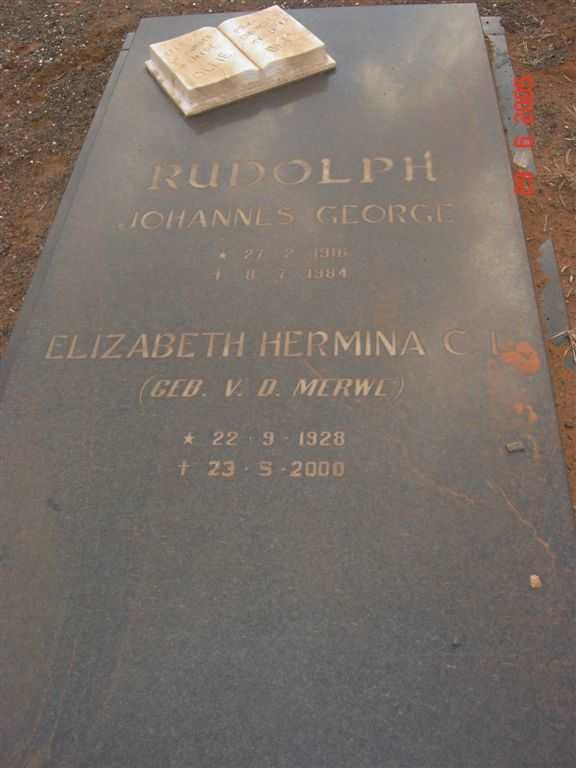 RUDOLPH Johannes George 1916-1984 &amp; Elizabeth Hermina C.L. V.D. MERWE 1928-2000