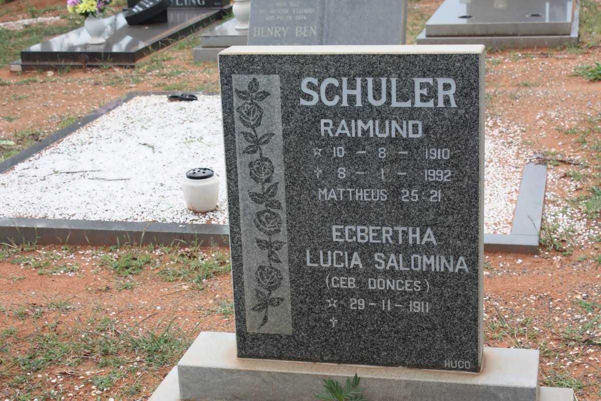 SCHULER Raimund 1910-1992 &amp; Egbertha Lucia Salomina DONGES 1911-