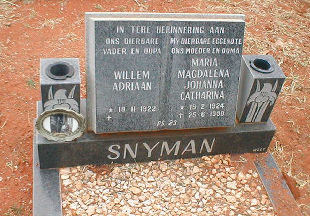 SNYMAN Willem Adriaan 1922- &amp; Maria Magdalena Johanna Catharina 1924-1990