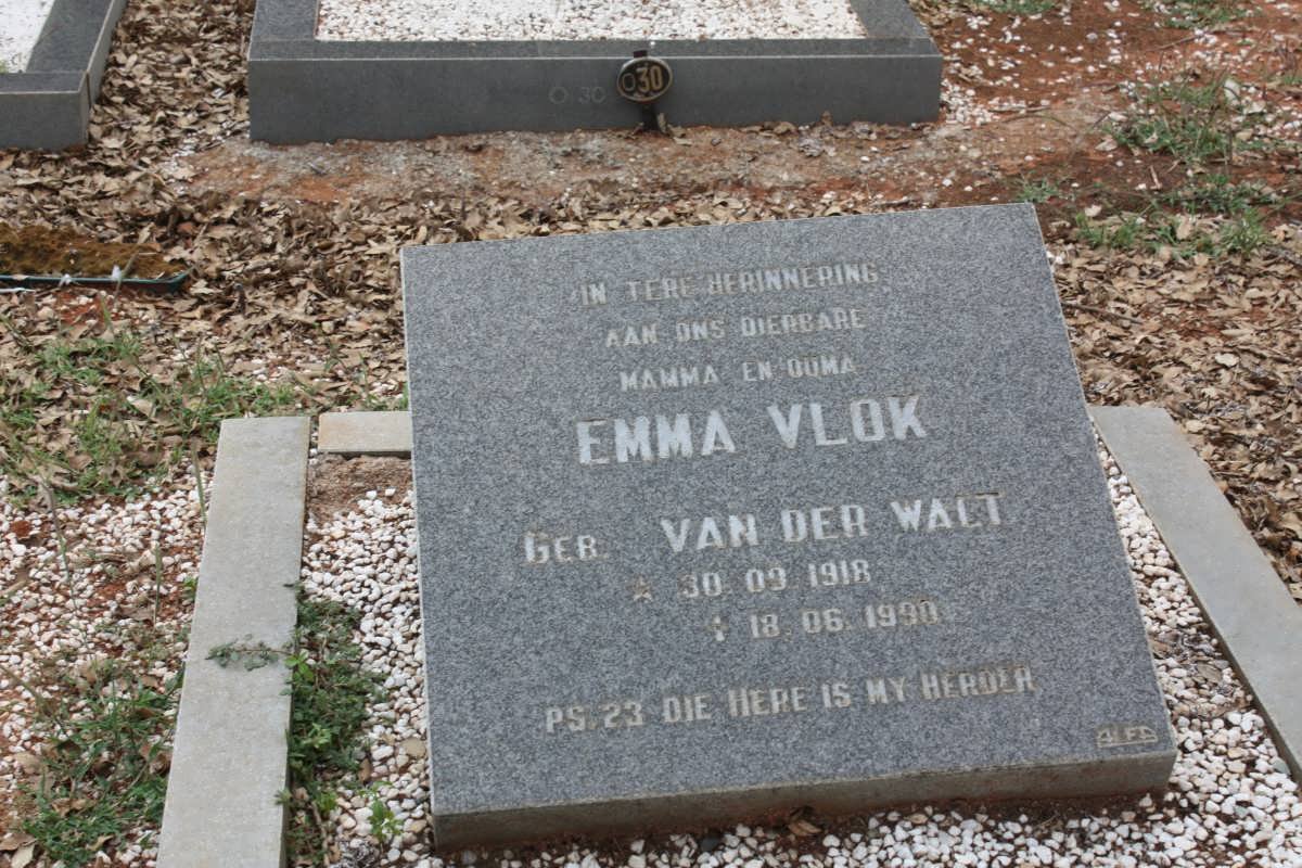 VLOK Emma nee VAN DER WALT 1918-1990