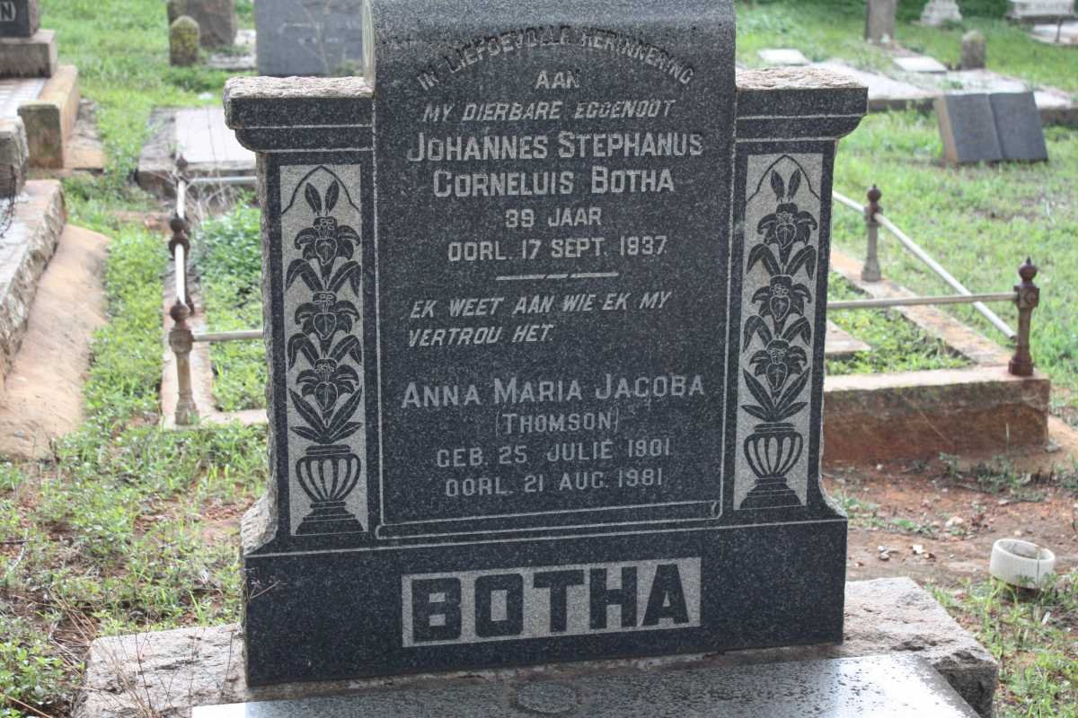BOTHA Johannes Stephanus Cornelius -1937 &amp; Anna Maria Jacoba THOMSON 1901-1981