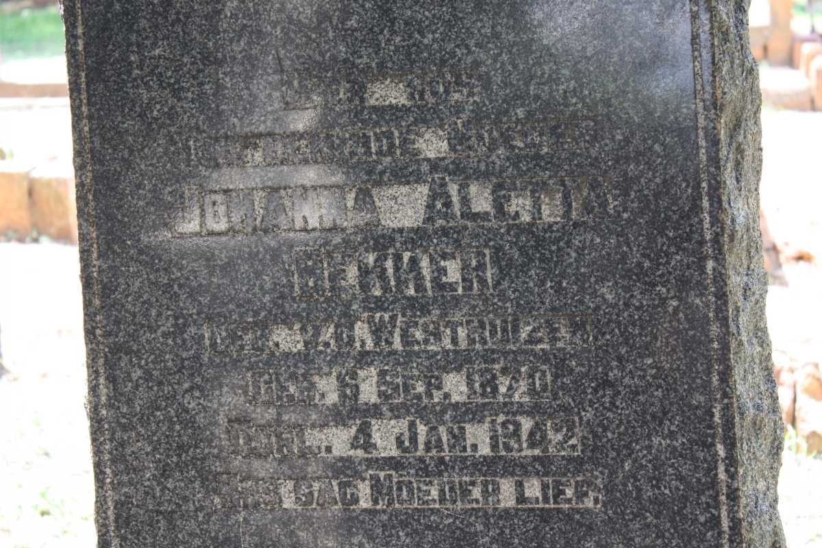 BEKKER Johanna Aletta nee V.D. WESTHUIZEN 1870-1942