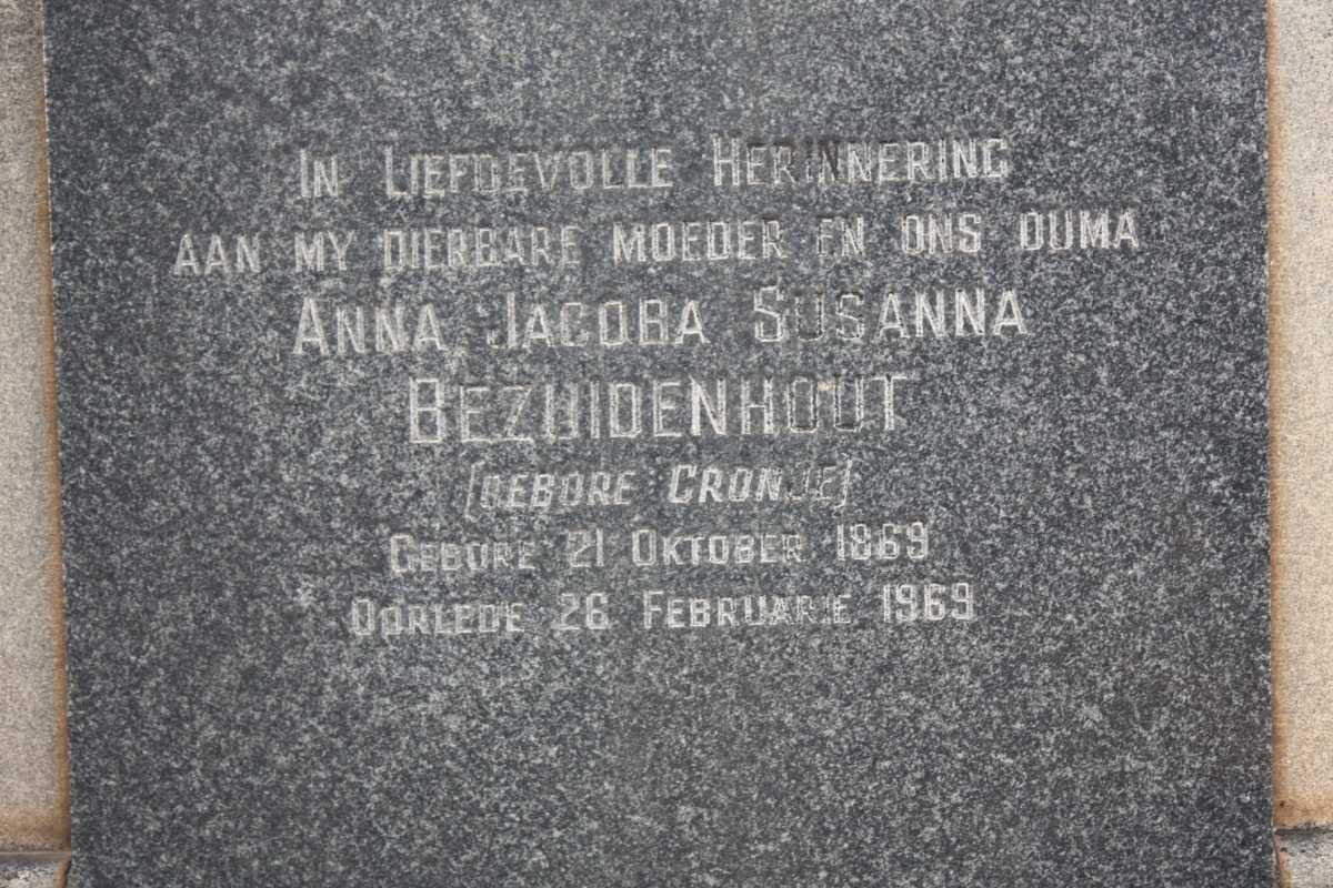 BEZUIDENHOUT Anna Jacoba Susanna nee CRONJE 1889-1969