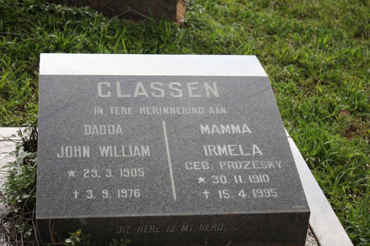 CLASSEN John William 1905-1976 &amp; Irmela PROZESKY 1910-1995