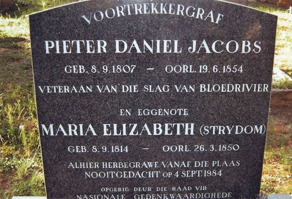 JACOBS Pieter Daniel 1807-1854 &amp; Maria Elizabeth STRYDOM 1814-1850