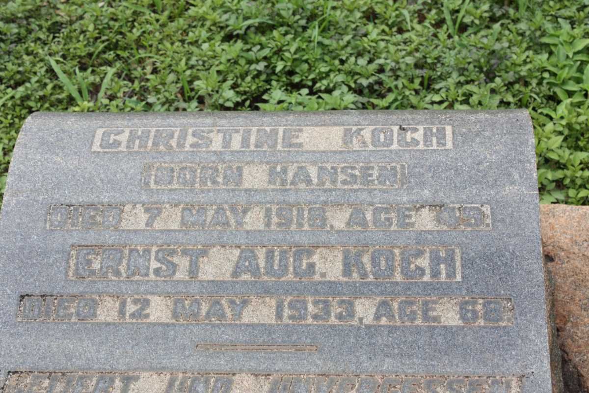 KOCH Ernst Aug. ?-1933 &amp; Christine nee HANSEN ?-1918