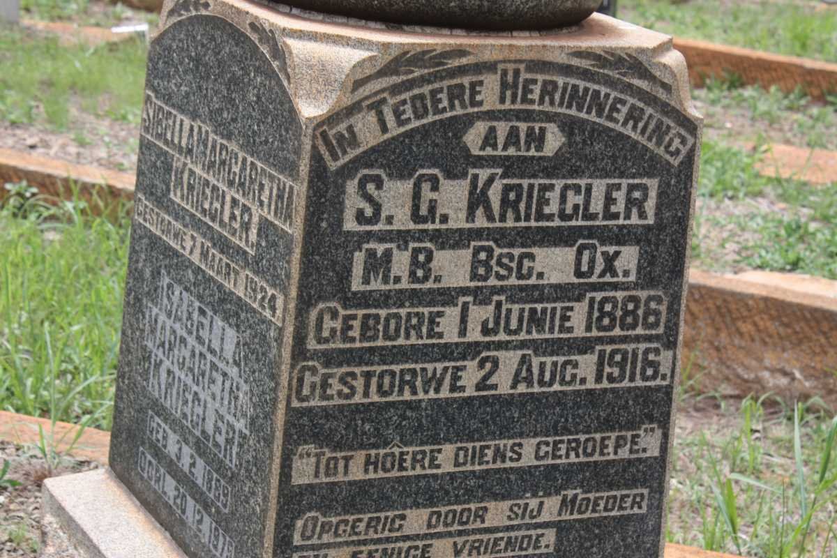KRIEGLER S.G. 1886-1916 :: KRIEGLER Sibella Margaretha -1924 :: KRIEGLER Isabella Margaretha 1889-1975