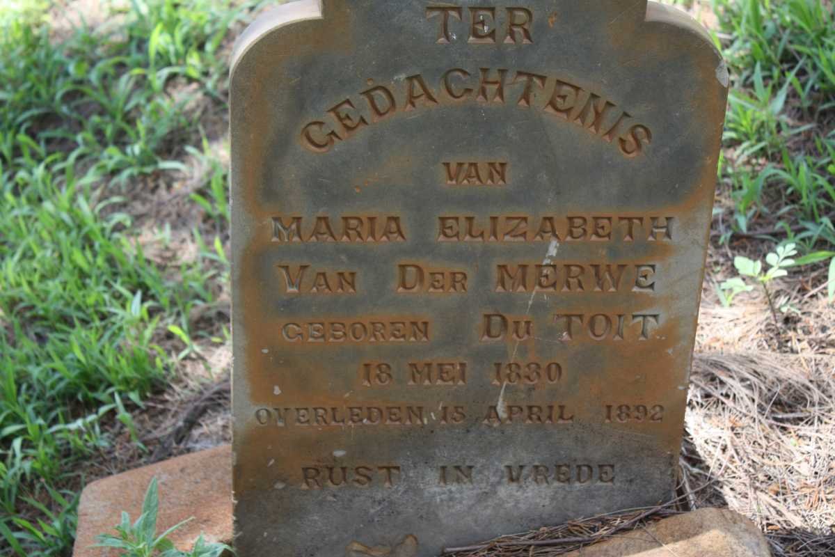 MERWE Maria Elizabeth, van der nee DU TOIT 1830-1892