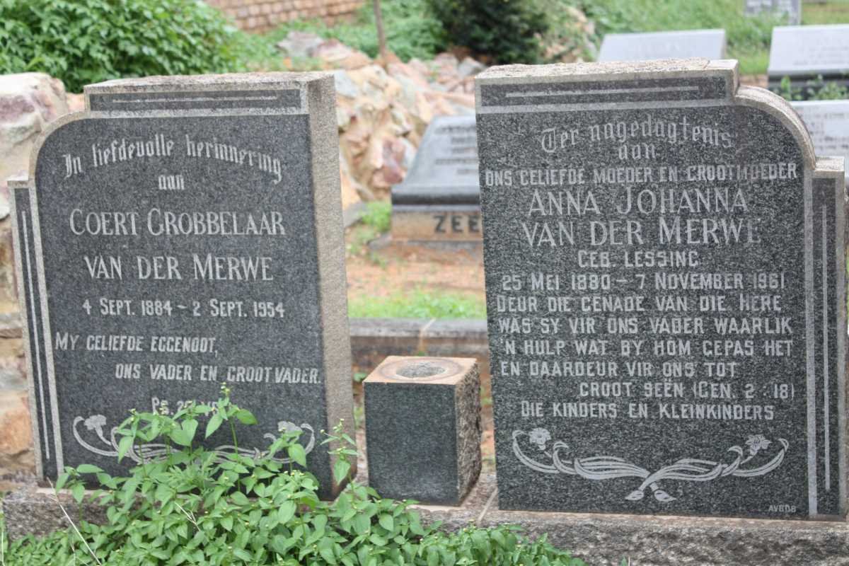 MERWE Coert Grobbelaar, van der 1884-1954 &amp; Anna Johanna LESSING 1880-1961 