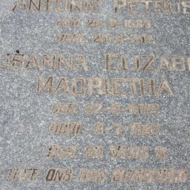 ROUX Antonie Petrus 1863-1912 &amp; Susanna Elizabeth Magrietha 1872-1947