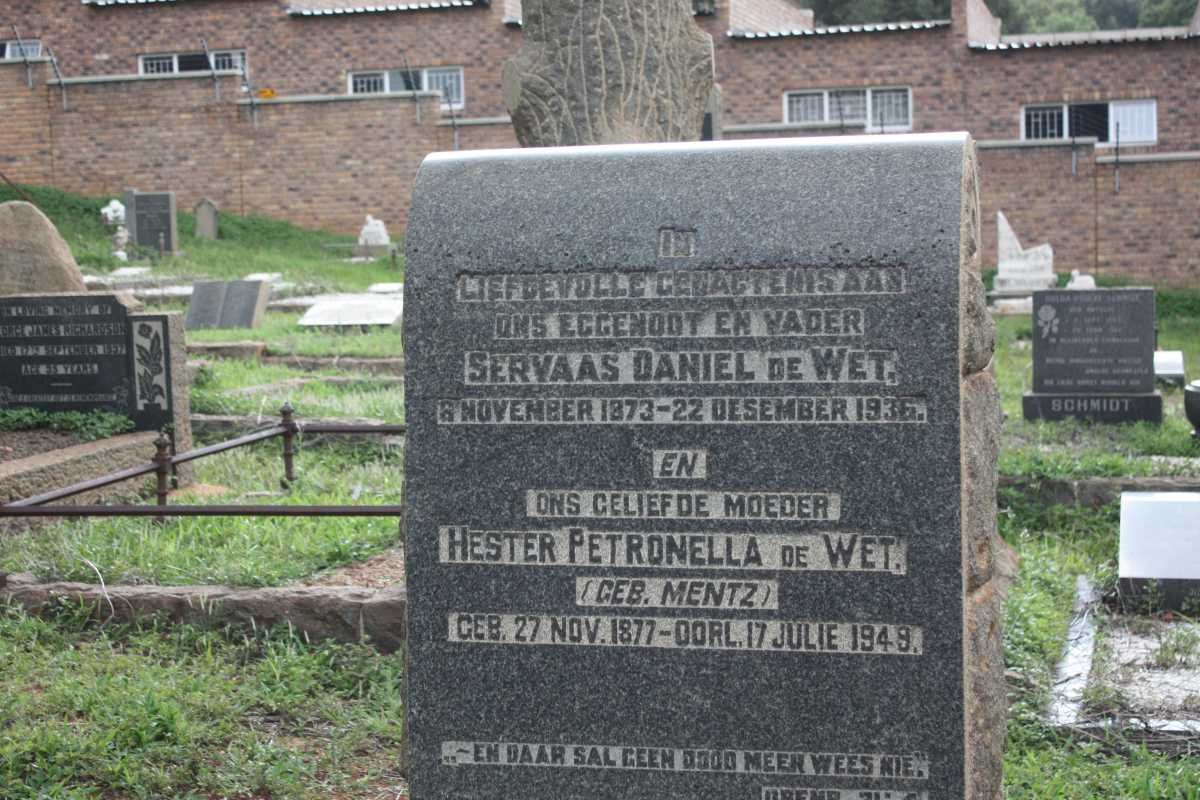 WET Servaas Daniel, de 1873-1936 &amp; Hester Petronella MENTZ 1877-1949 