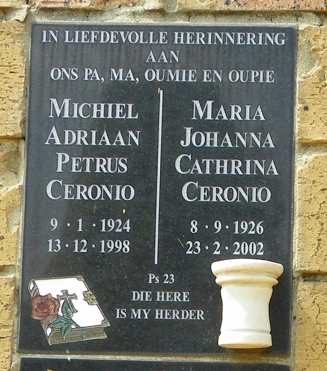CERONIO Michiel Adriaan Petrus 1924-1998 &amp; Maria Johanna Cathrina 1926-2002