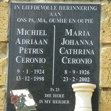 CERONIO Michiel Adriaan Petrus 1924-1998 &amp; Maria Johanna Cathrina 1926-2002