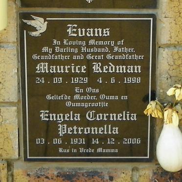 EVANS Maurice Redman 1929-1998 &amp; Engela Cornelia Petronella 1931-2006