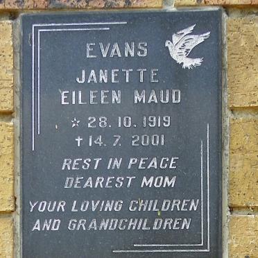EVANS Janette Eileen Maud 1919-2001