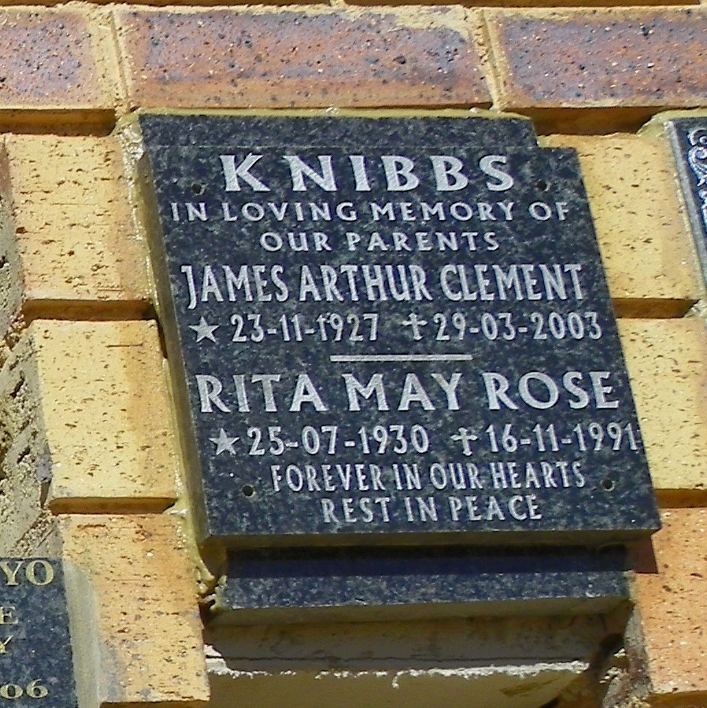 KNIBBS James Arthur Clement 1927-2003 &amp; Rita May Rose 1930-1991
