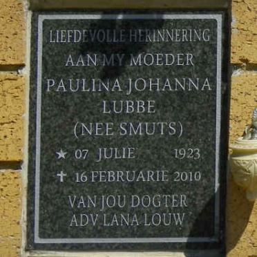 LUBBE Paulina Johanna nee SMUTS 1923-2010