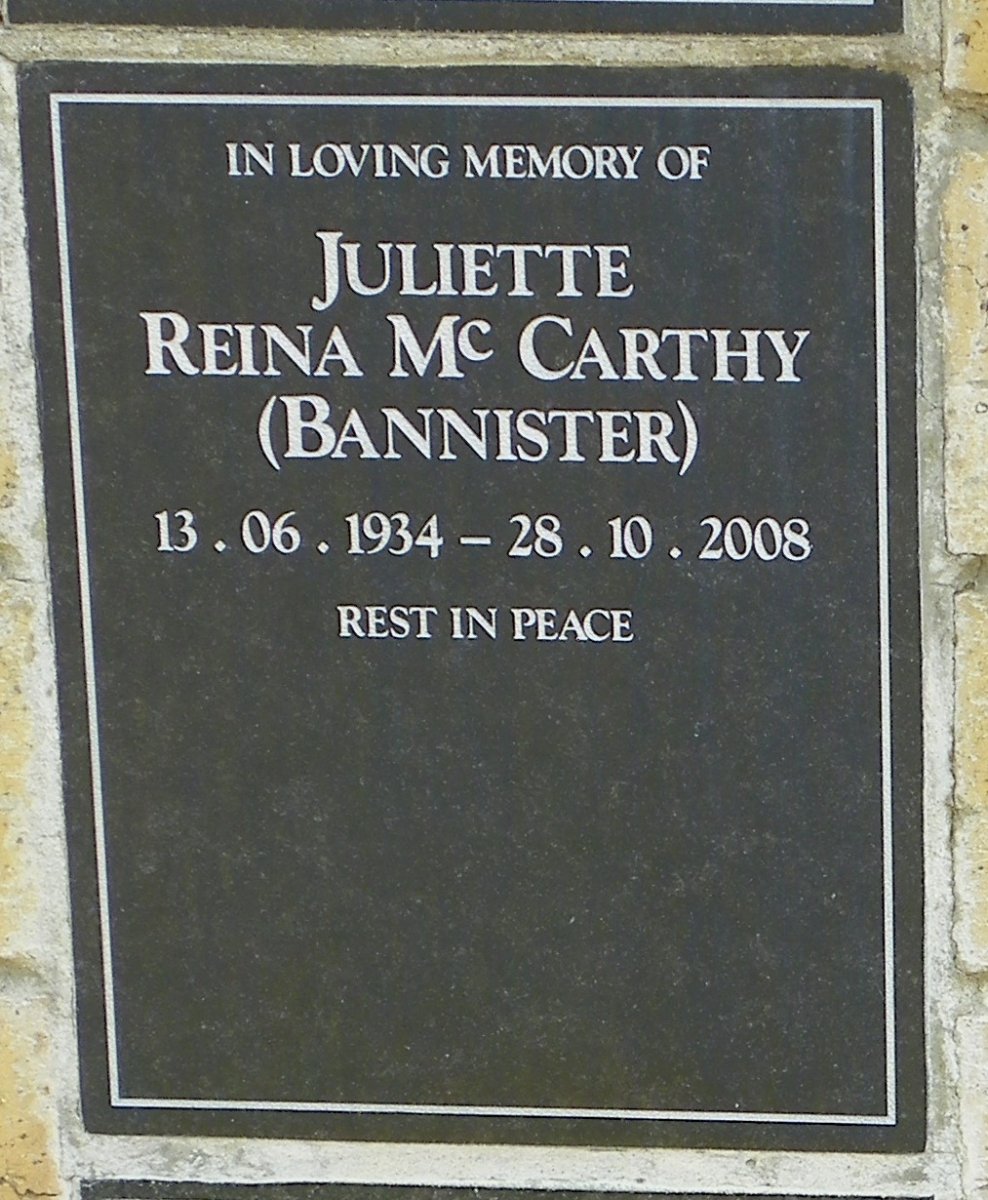 McCARTHY Juliette Reina nee BANNISTER 1934-2008