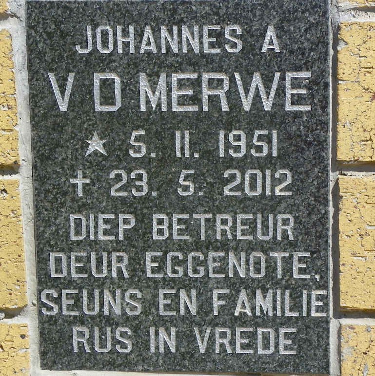 MERWE Johannes A., v.d. 1951-2012