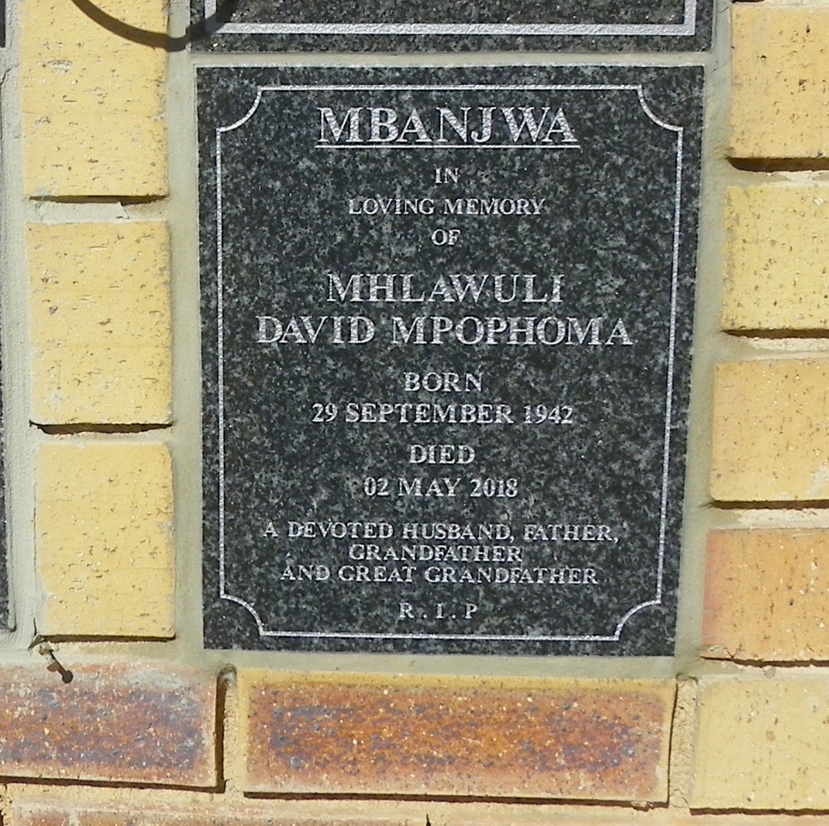 MBANJWA Mhlawuli David Mpophoma 1942-2018
