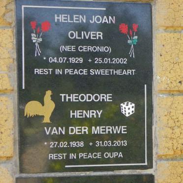 OLIVER Helen Joan nee CERONIO 1929-2002 :: VAN DER MERWE Theodore Henry 1938-2013