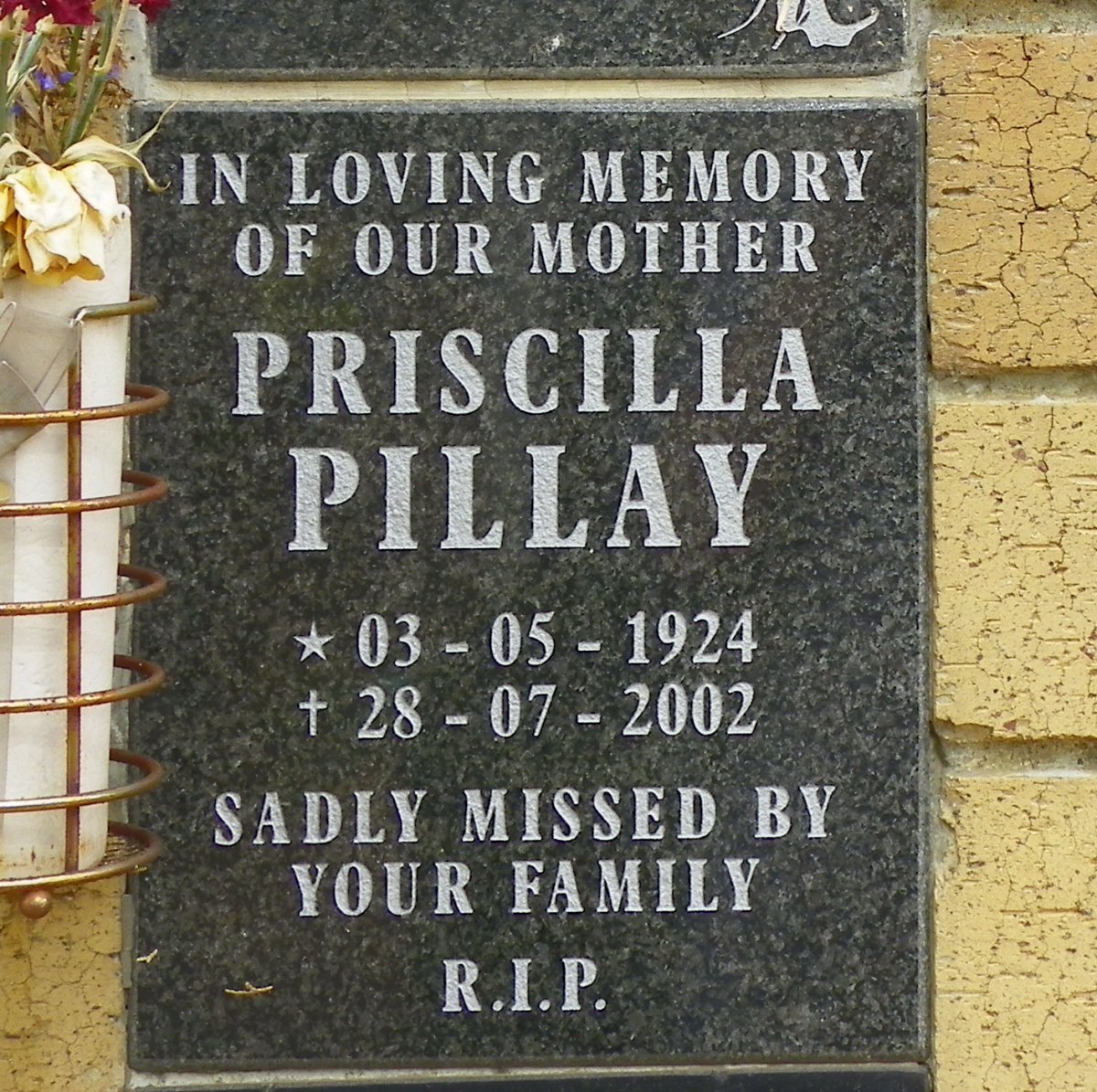 PILLAY Priscilla 1924-2002