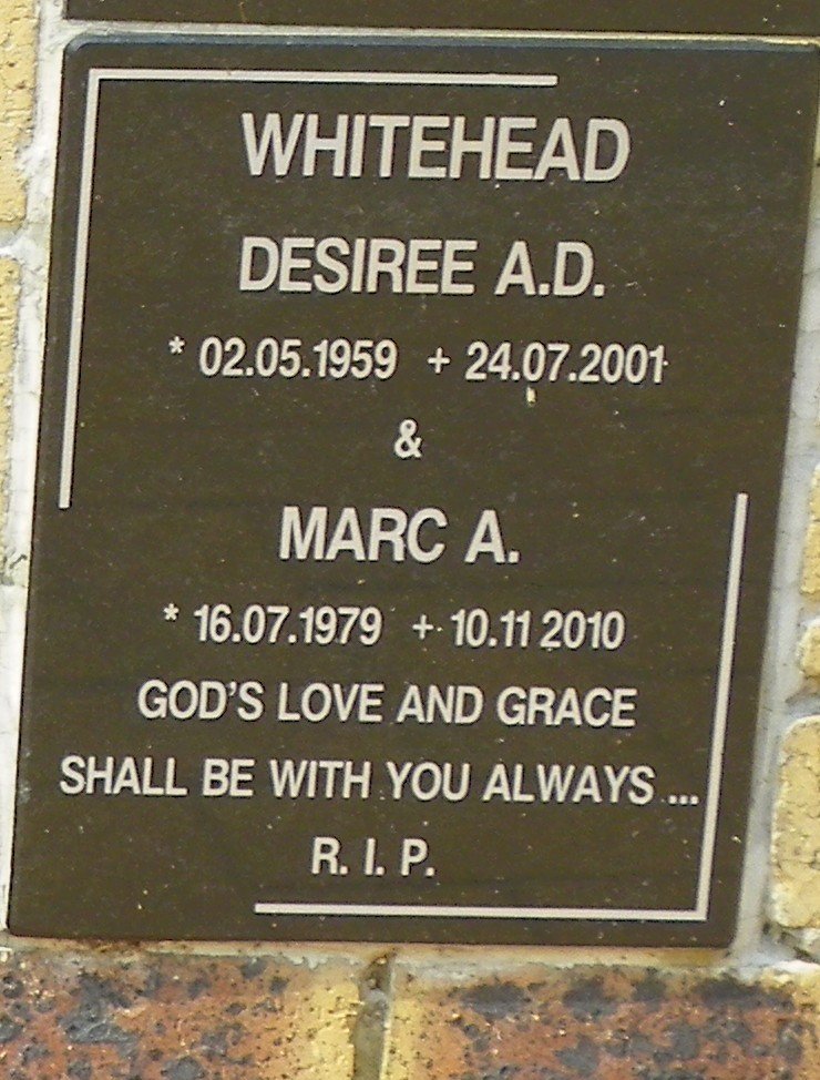 WHITEHEAD Desiree A.D. 1959-2001 :: WHITEHEAD Marc A. 1979-2010