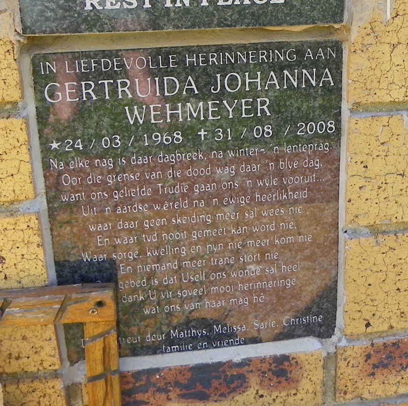 WEHMEYER Gertruida Johanna 1968-2008