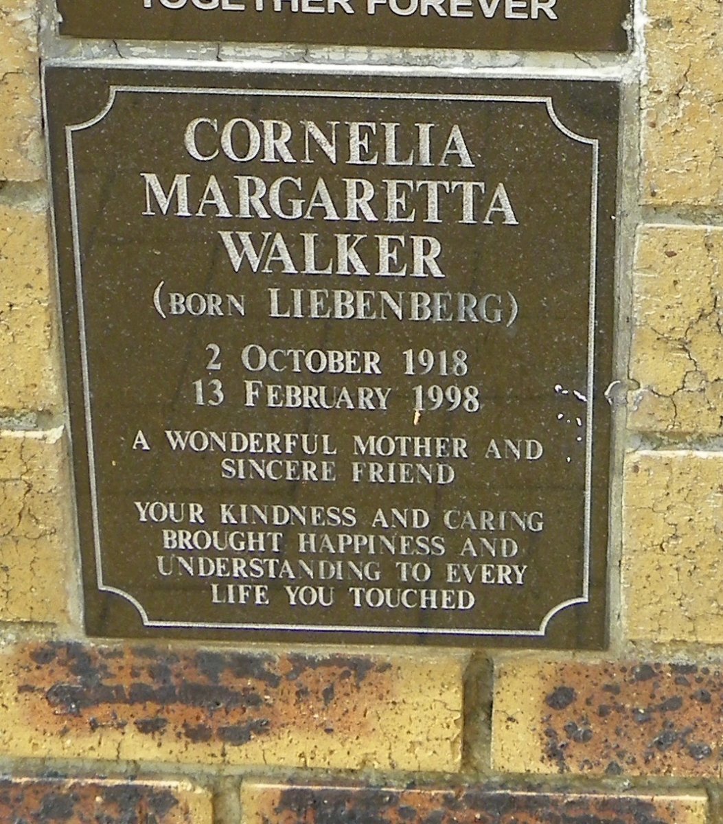 WALKER Cornelia Margaretta nee LIEBENBERG 1918-1998