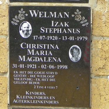 WELMAN Izak Stephanus 1920-1979 &amp; Christina Maria Magdalena 1921-1998
