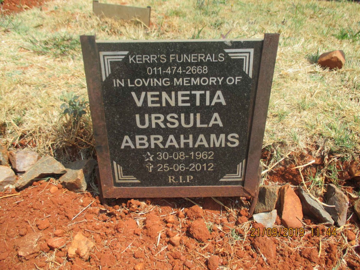 ABRAHAMS Venetia Ursula 1962-2012