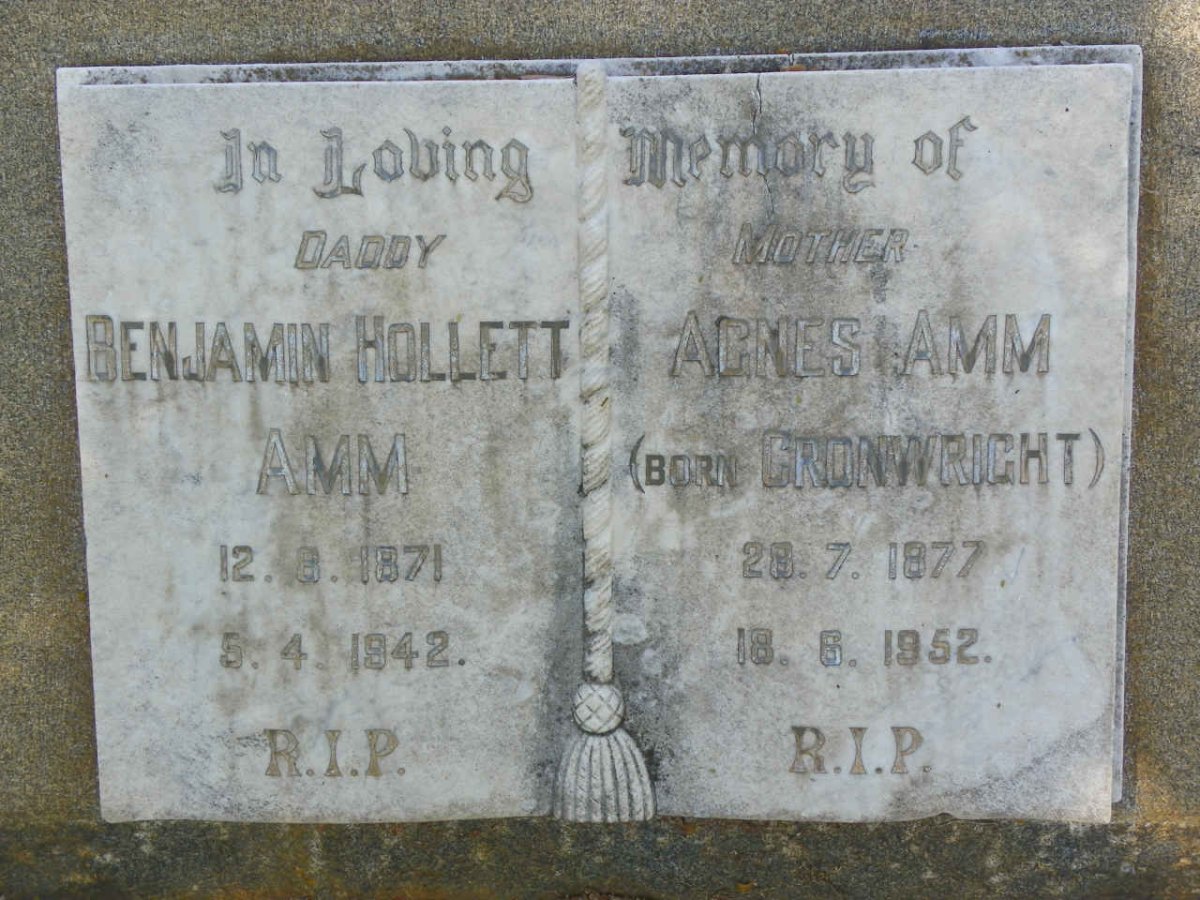 AMM Benjamin Hollett 1871-1942 &amp; Agnes CRONWRIGHT 1877-1952