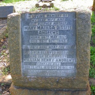 ANDREWS William Henry 1870-1950 &amp; Mary Matilda Dissitt 1867-1943